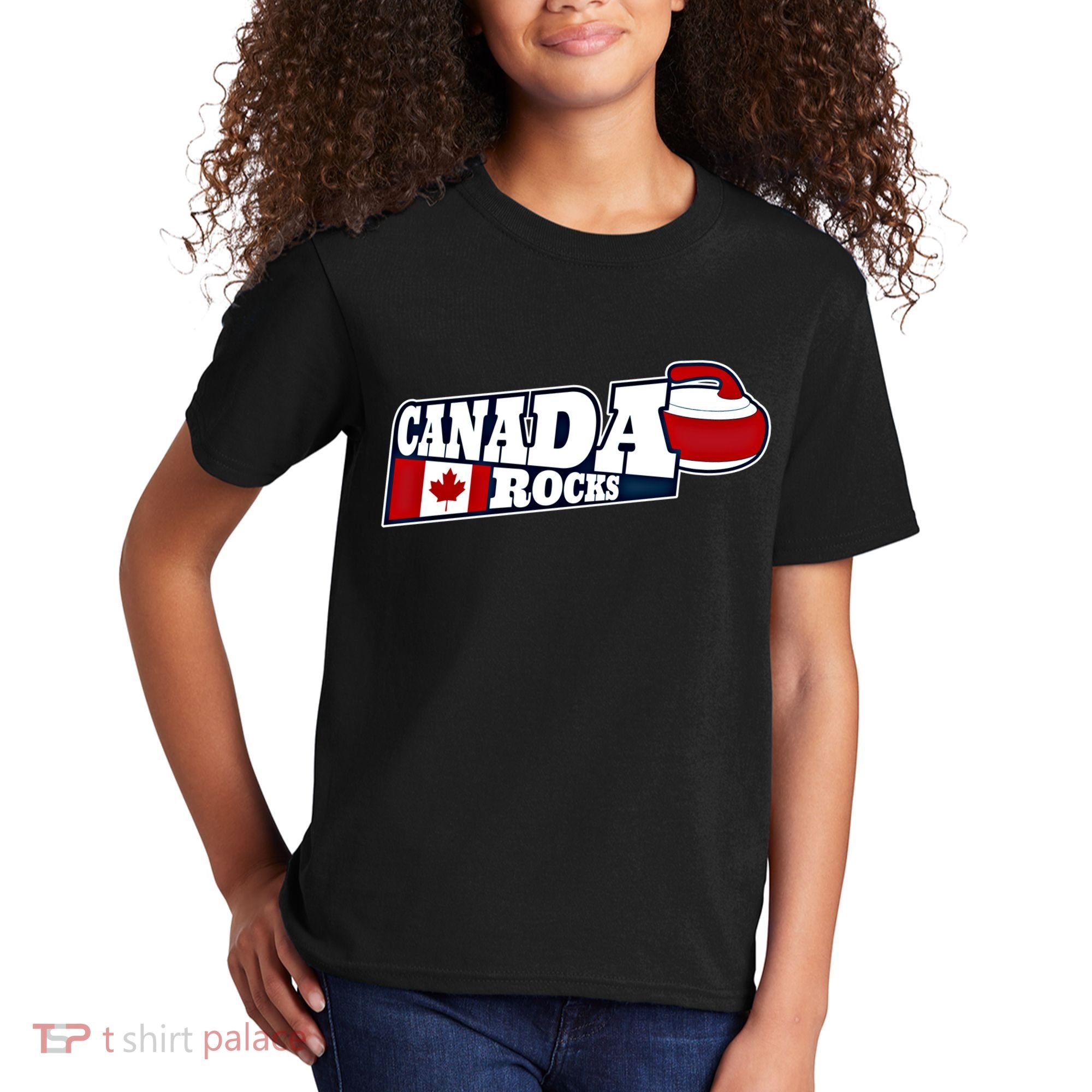 Canada Rocks Curling Stone Curler Canadian Flag Curling Funny Gift Kids T-Shirt