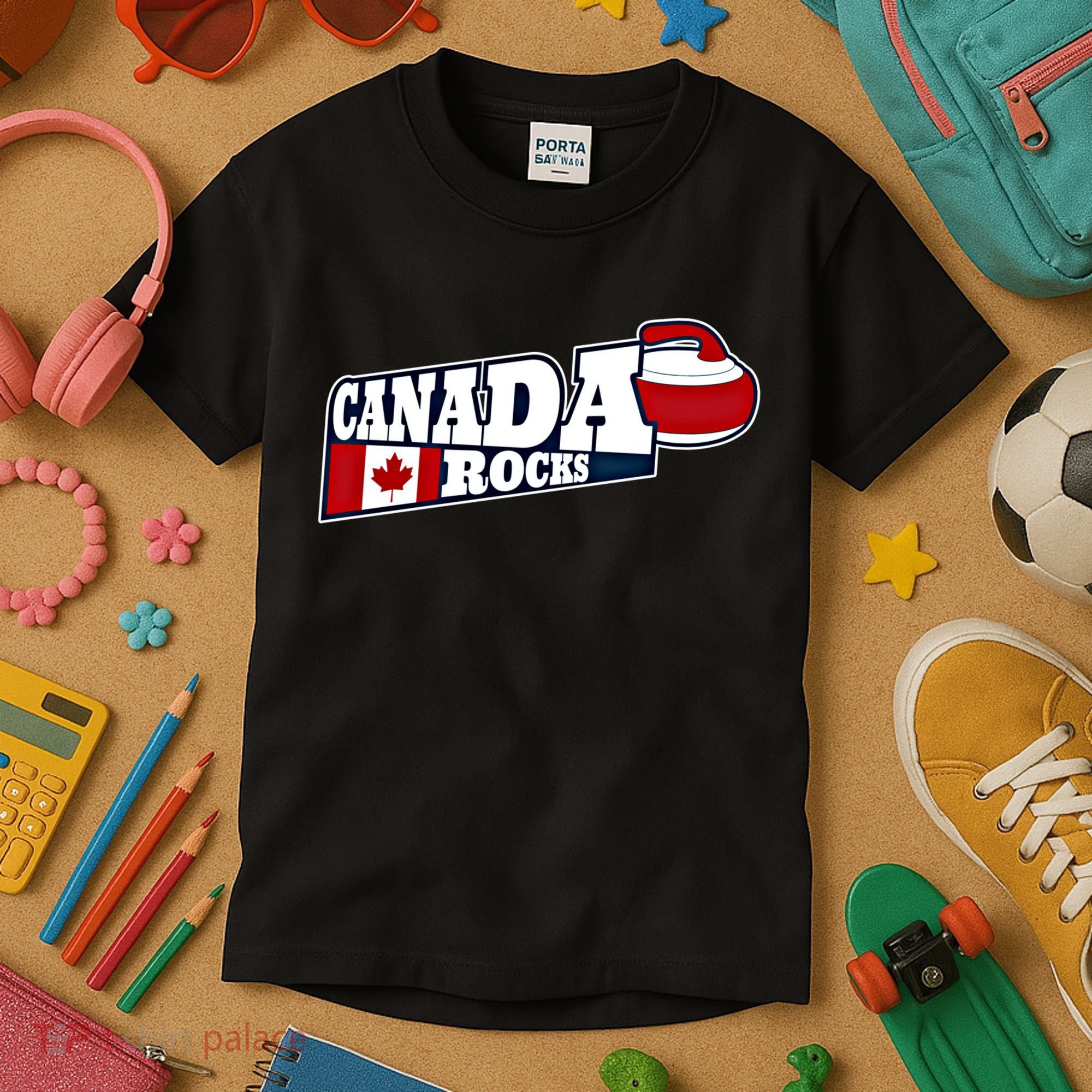 Canada Rocks Curling Stone Curler Canadian Flag Curling Funny Gift Kids T-Shirt