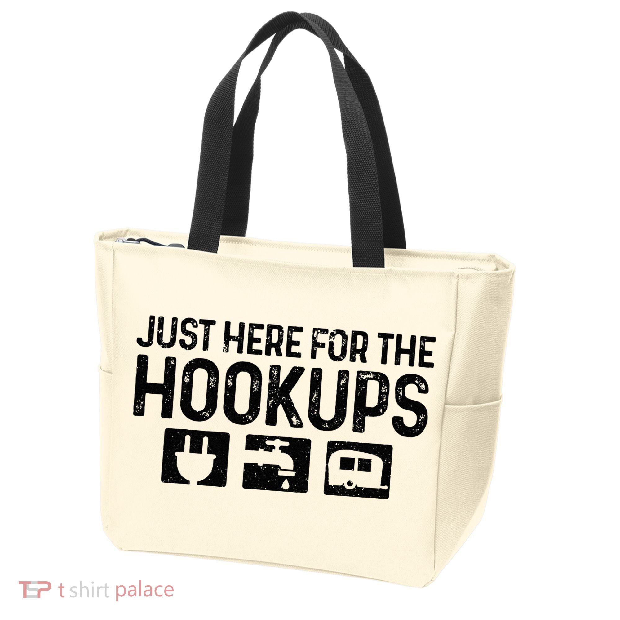 Camping RV Caravan Motorhome Just Here For The Hookups Funny Tote Bag