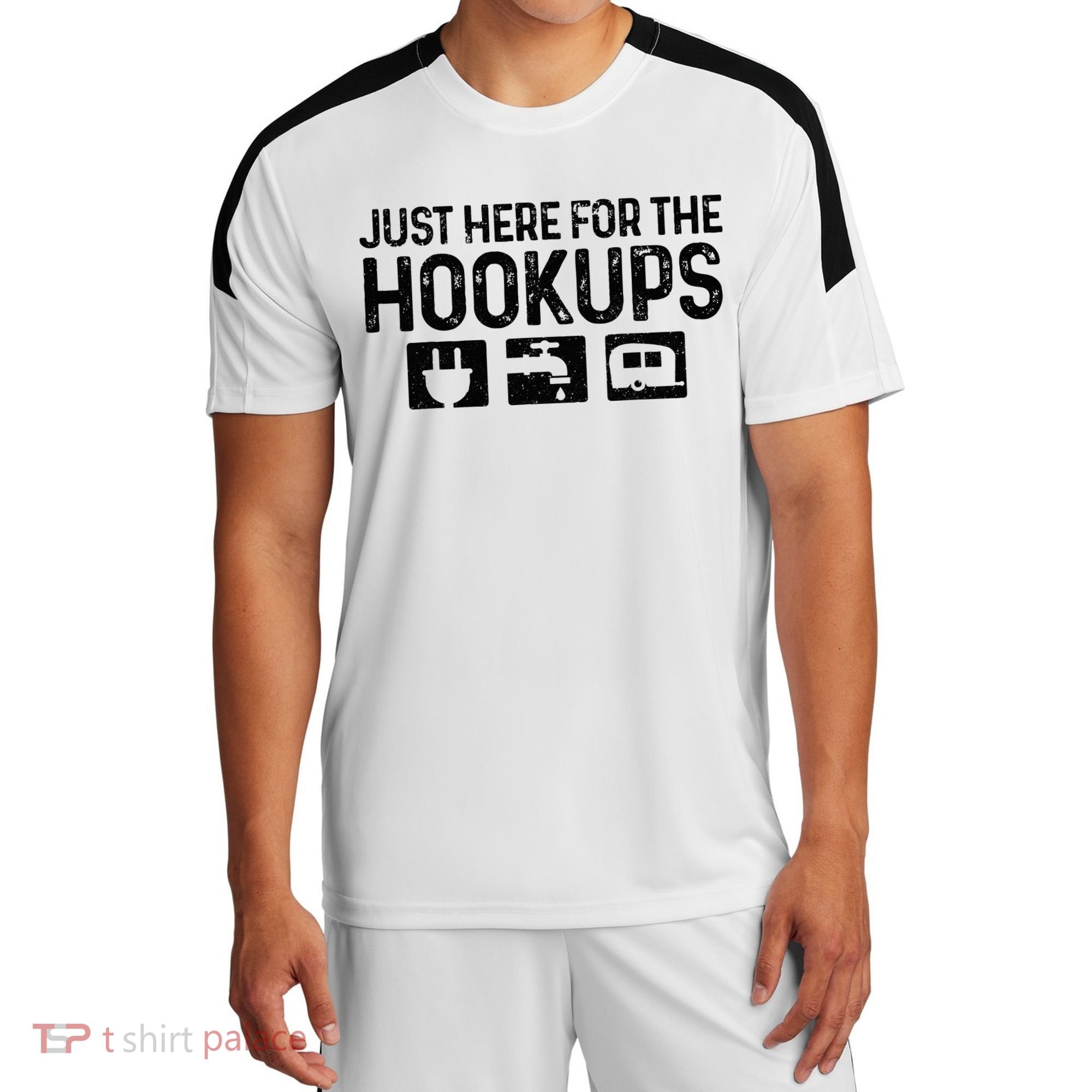 Camping RV Caravan Motorhome Just Here For The Hookups Funny Sport-Tek Competitor United Soccer Jersey