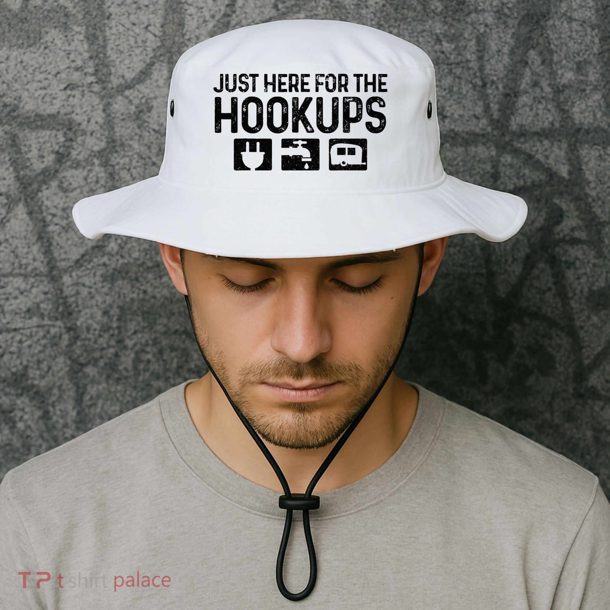 Camping RV Caravan Motorhome Just Here For The Hookups Funny Bucket Hat