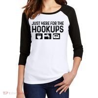 Camping RV Caravan Motorhome Just Here For The Hookups Funny Women's Tri-Blend 3/4-Sleeve Raglan Shirt thumb 2