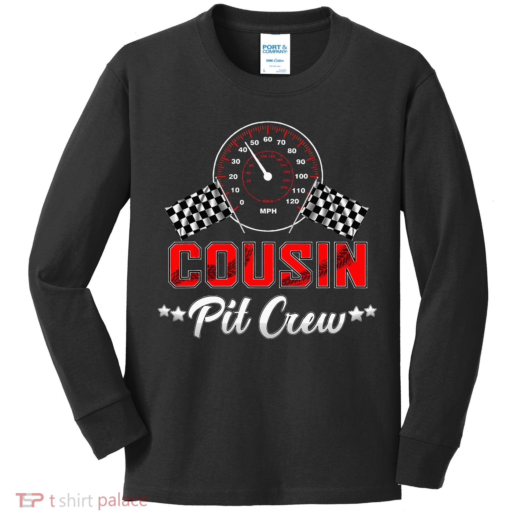 Cousin Racing Car Birthday Party Family Matching Pit Crew Kids Long Sleeve Shirt