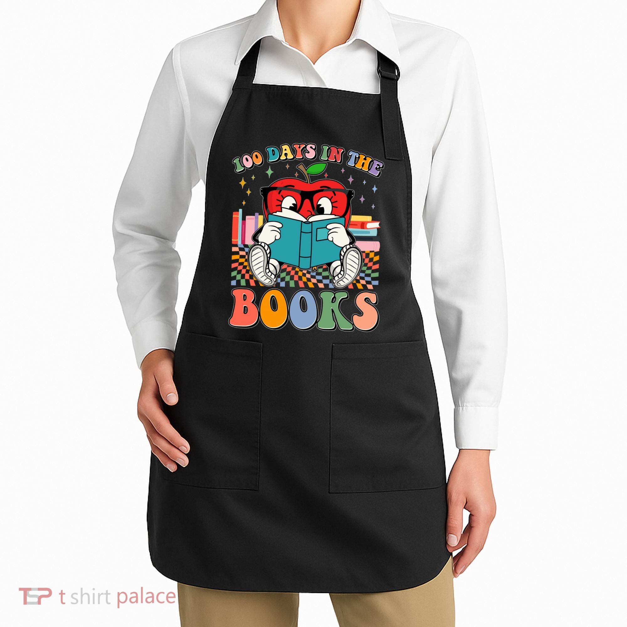 Cute Retro Cartoon Apple 100 Days Of Books Apron