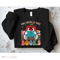 Cute Retro Cartoon Apple 100 Days Of Books Sweatshirt thumb 2