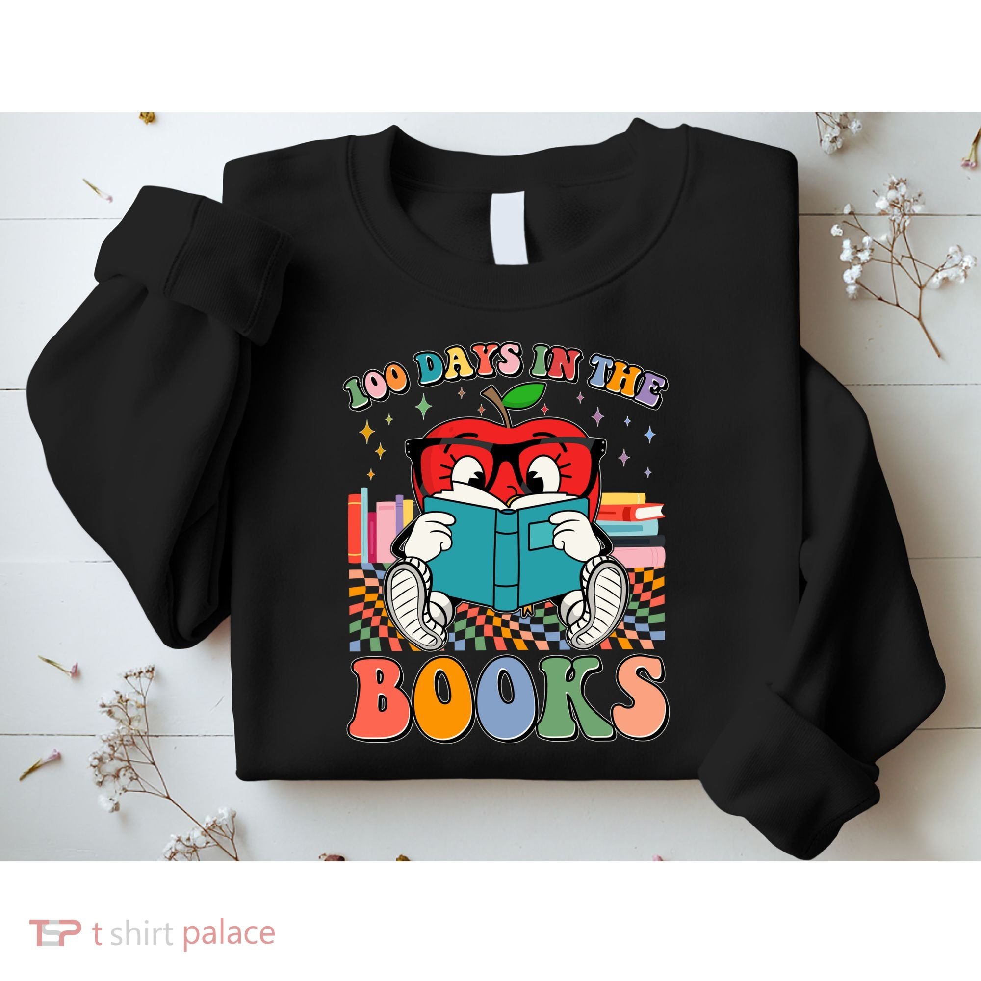 Cute Retro Cartoon Apple 100 Days Of Books Sweatshirt
