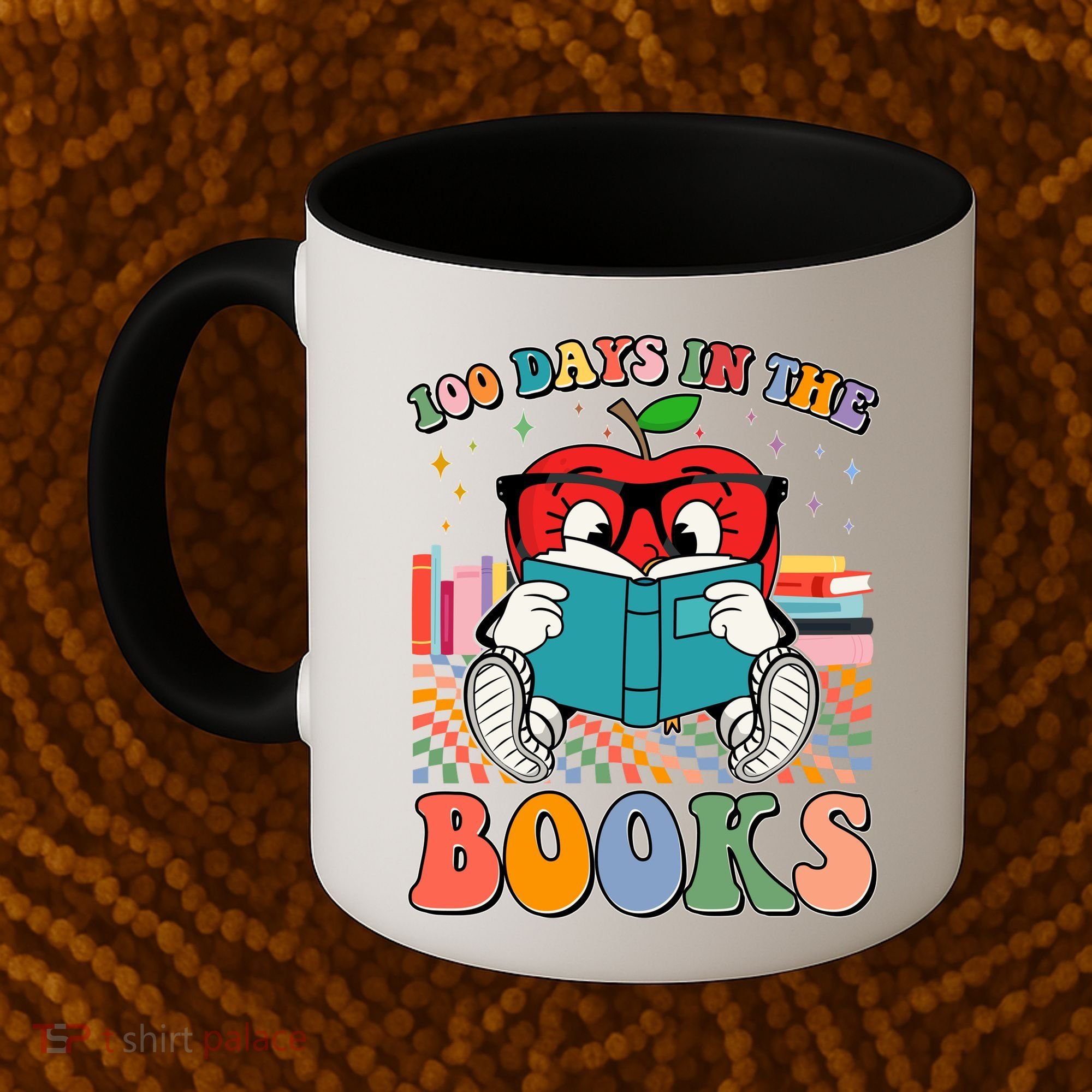 Cute Retro Cartoon Apple 100 Days Of Books Coffee Mug