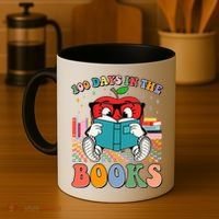 Cute Retro Cartoon Apple 100 Days Of Books Coffee Mug thumb 4