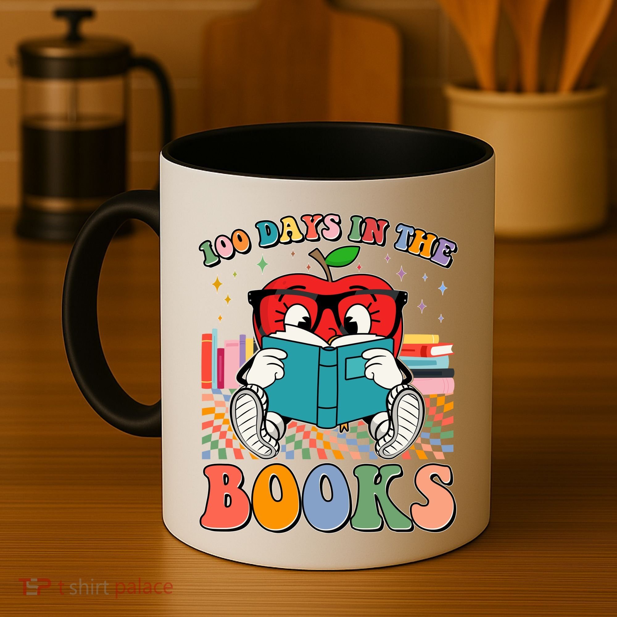 Cute Retro Cartoon Apple 100 Days Of Books Coffee Mug