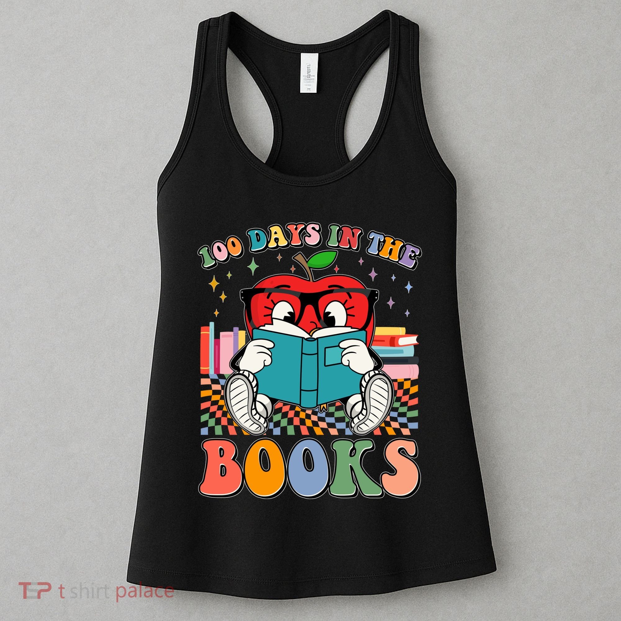 Cute Retro Cartoon Apple 100 Days Of Books Women's Tank Top