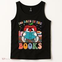 Cute Retro Cartoon Apple 100 Days Of Books Tank Top thumb 2