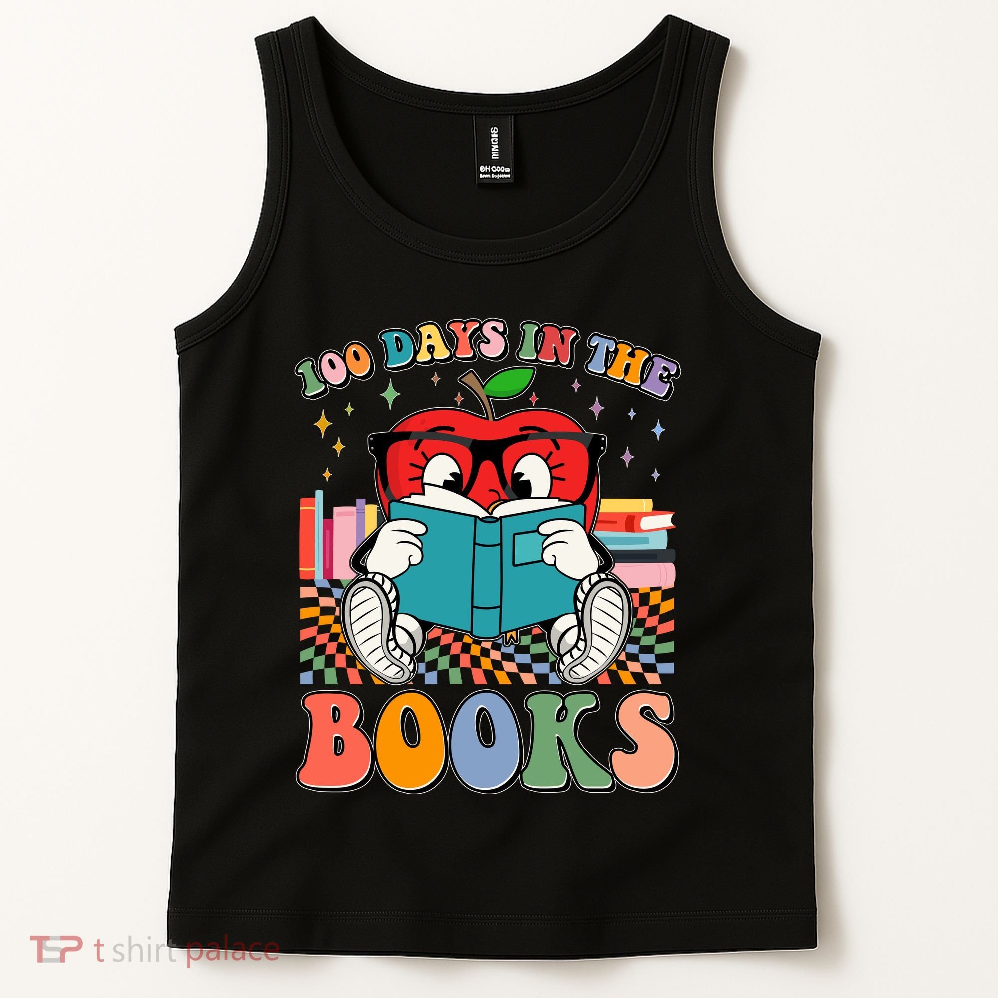 Cute Retro Cartoon Apple 100 Days Of Books Tank Top