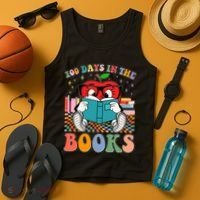 Cute Retro Cartoon Apple 100 Days Of Books Tank Top thumb 4
