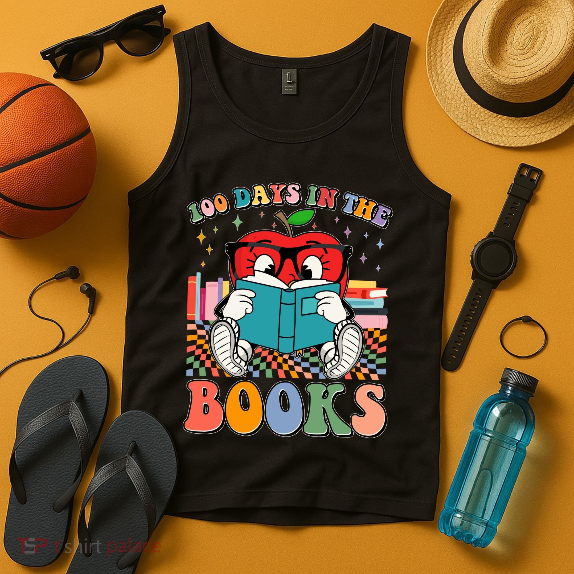 Cute Retro Cartoon Apple 100 Days Of Books Tank Top