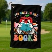 Cute Retro Cartoon Apple 100 Days Of Books Golf Towel thumb 1