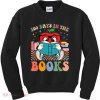 Cute Retro Cartoon Apple 100 Days Of Books Kids Sweatshirt thumb 0