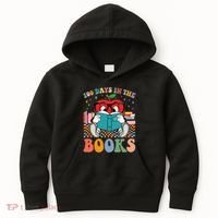 Cute Retro Cartoon Apple 100 Days Of Books Kids Hoodie thumb 0