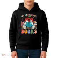 Cute Retro Cartoon Apple 100 Days Of Books Kids Hoodie thumb 4