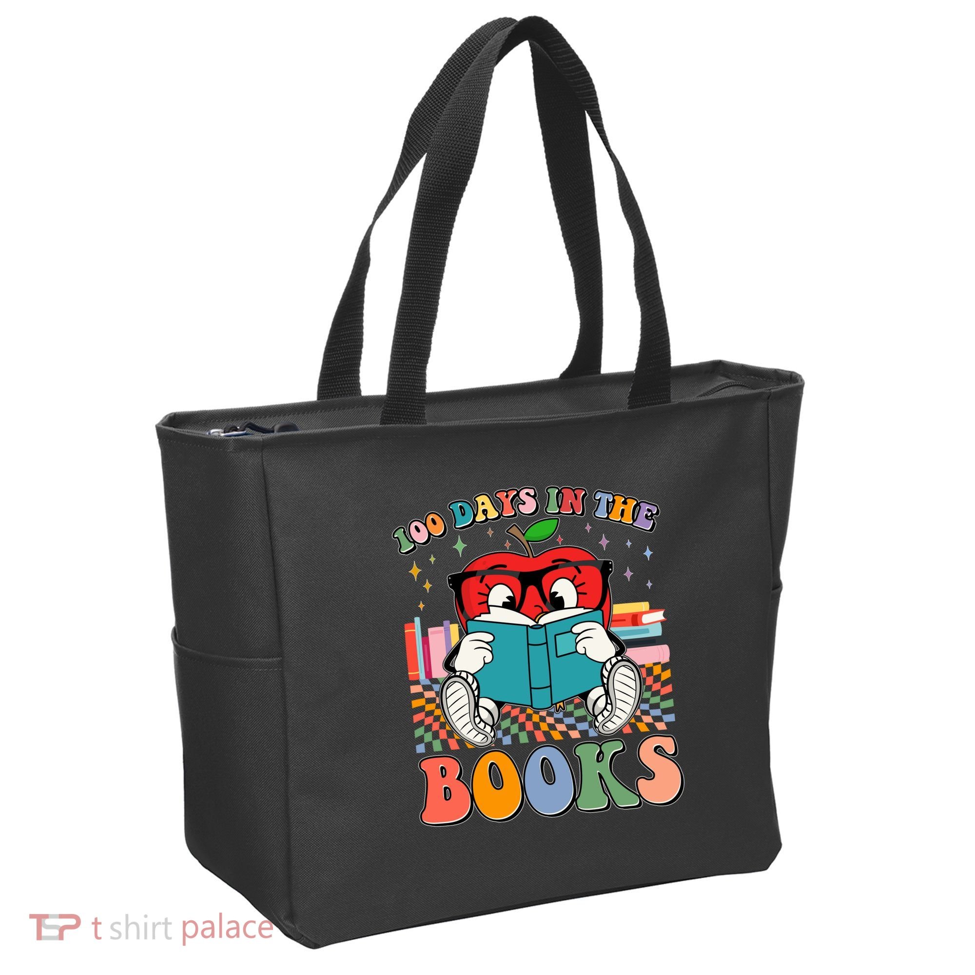 Cute Retro Cartoon Apple 100 Days Of Books Tote Bag