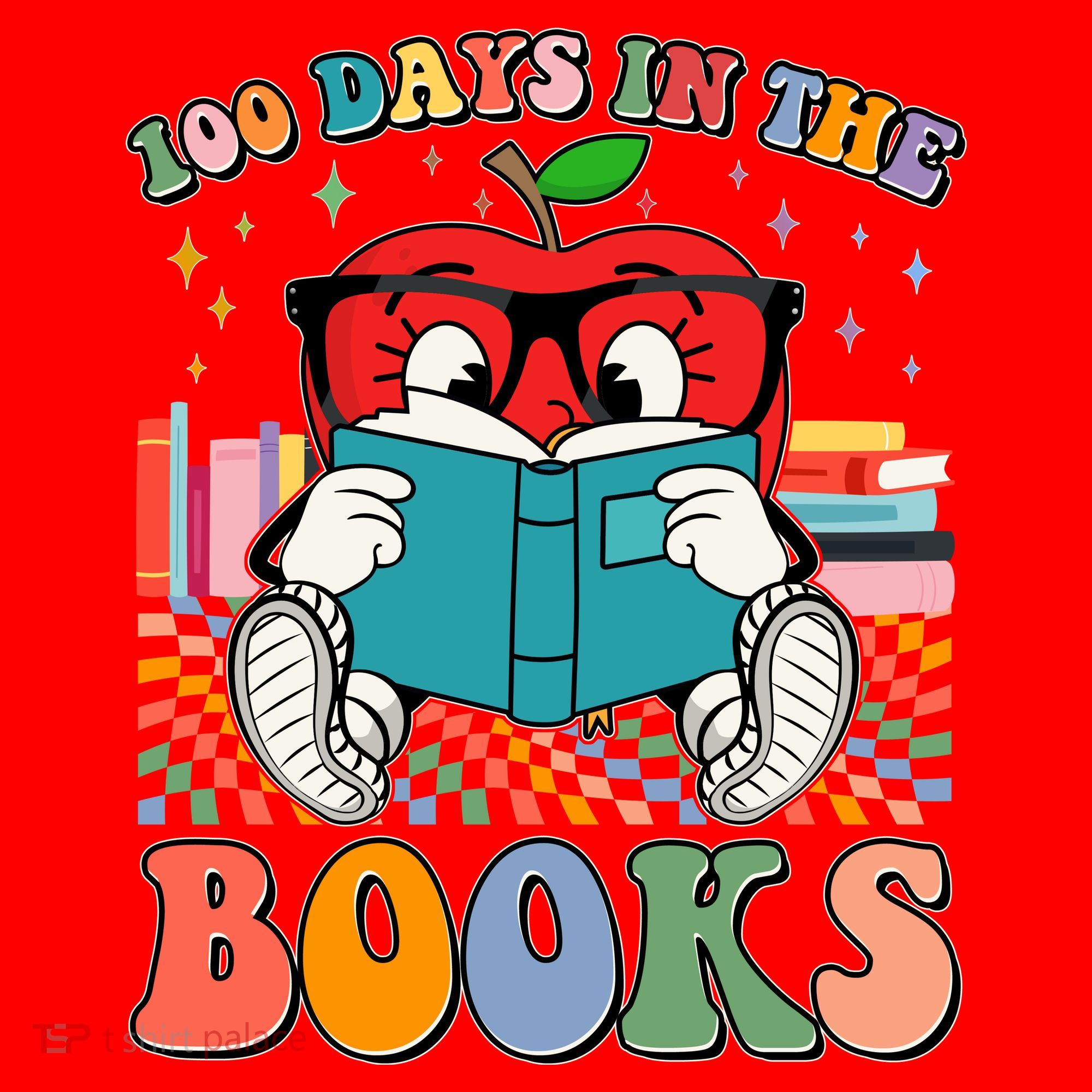 Cute Retro Cartoon Apple 100 Days Of Books Santa Hat