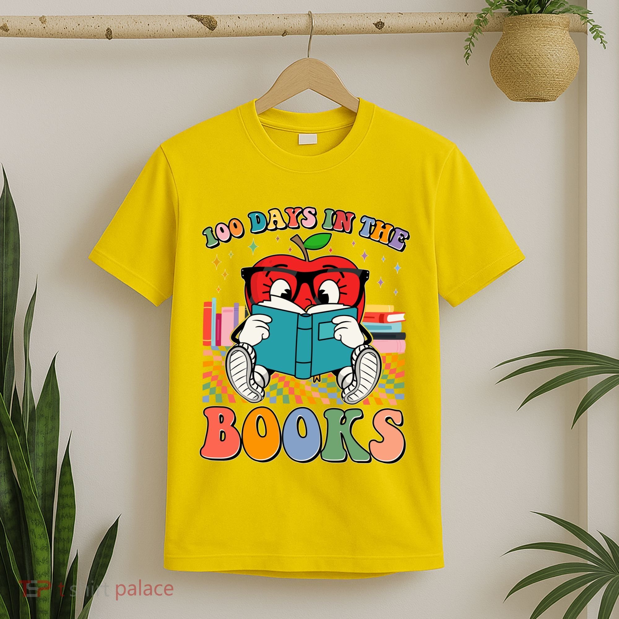 Cute Retro Cartoon Apple 100 Days Of Books T-Shirt