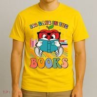 Cute Retro Cartoon Apple 100 Days Of Books T-Shirt thumb 3
