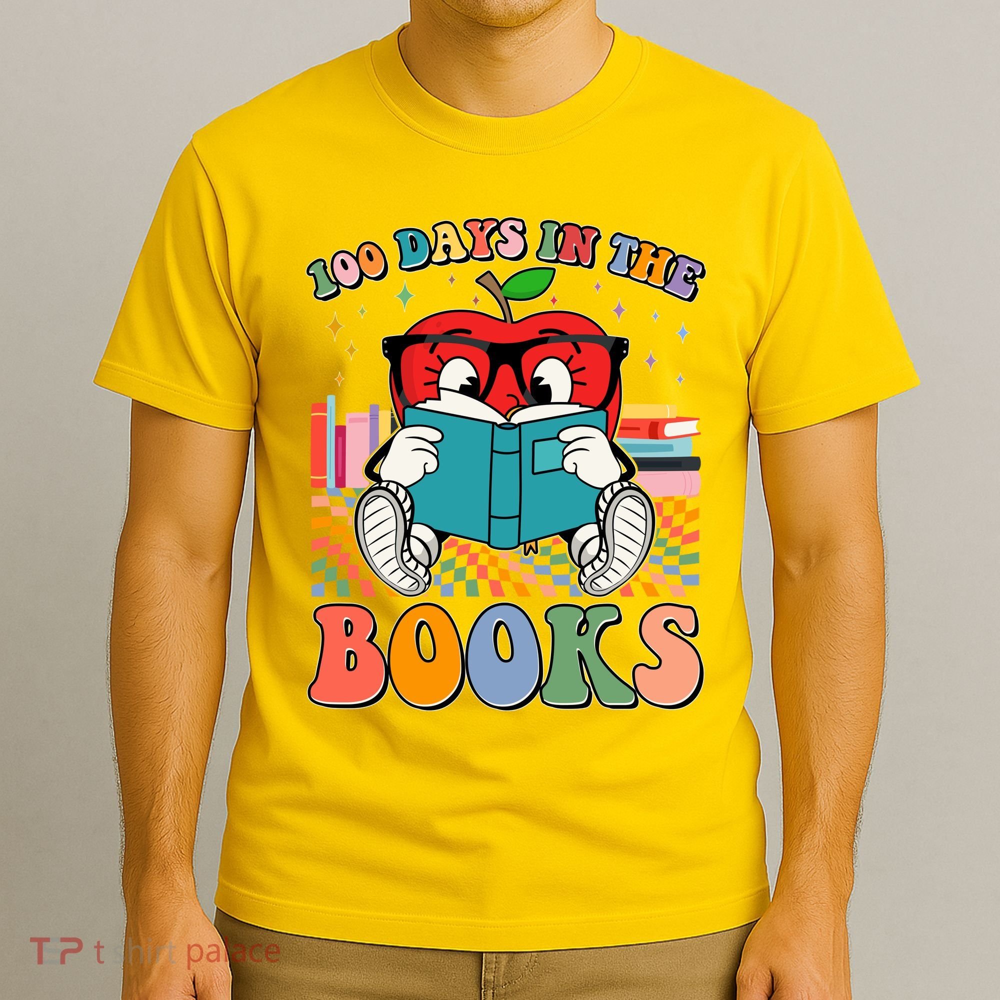 Cute Retro Cartoon Apple 100 Days Of Books T-Shirt