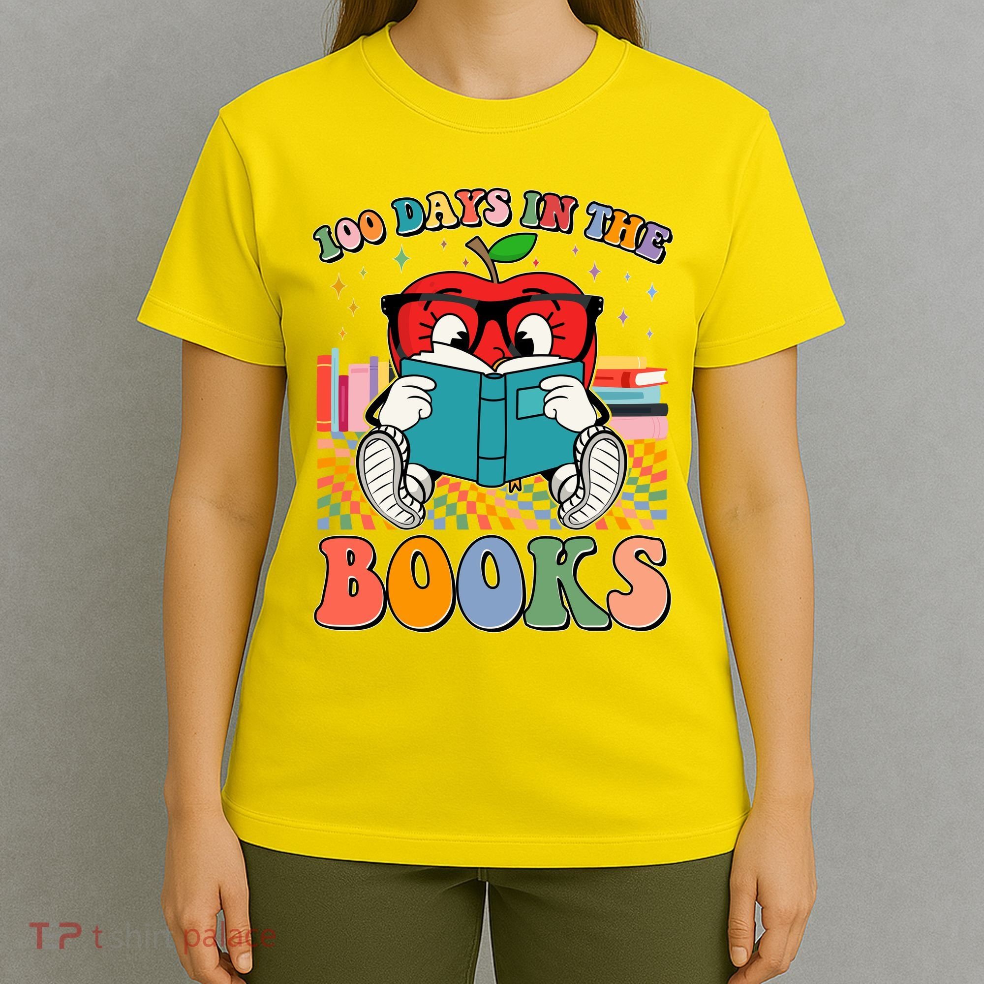 Cute Retro Cartoon Apple 100 Days Of Books T-Shirt