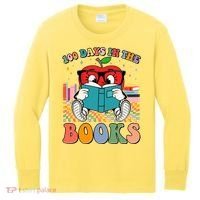 Cute Retro Cartoon Apple 100 Days Of Books Kids Long Sleeve Shirt thumb 0