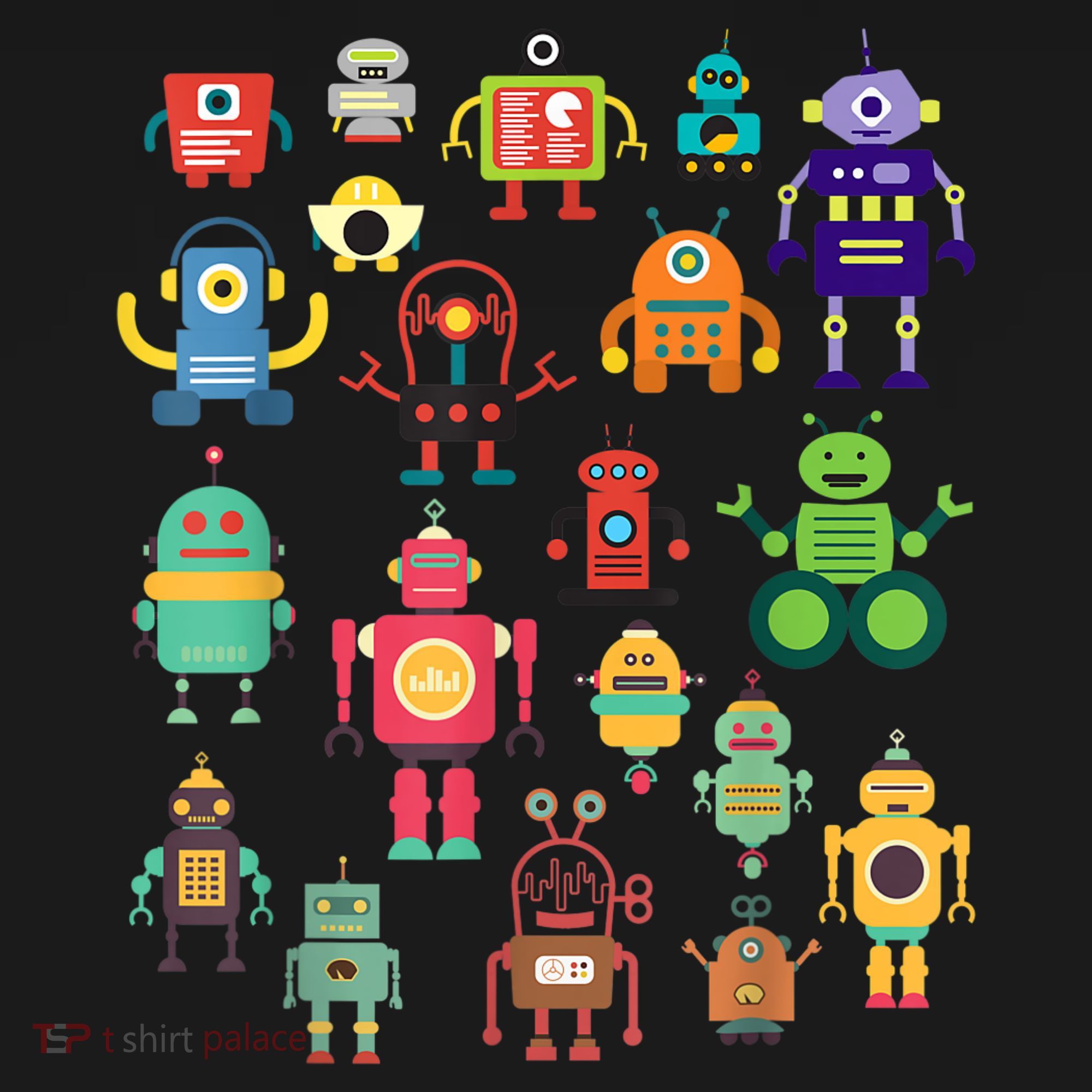 Cute Retro Colorful Robot Collection T-Shirt