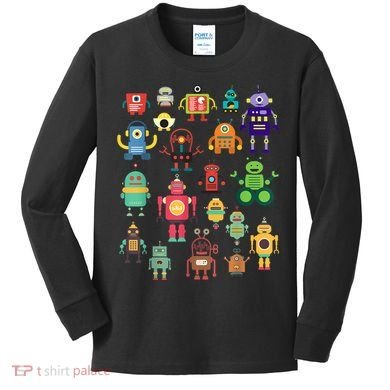 Cute Retro Colorful Robot Collection Kids Long Sleeve Shirt