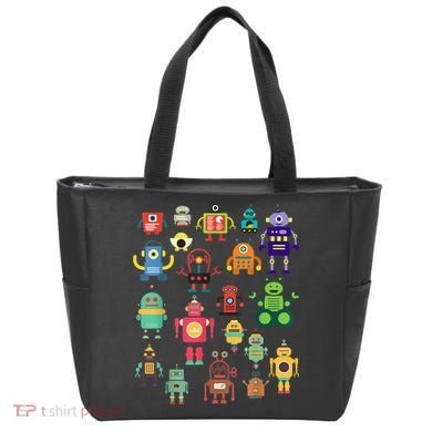 Cute Retro Colorful Robot Collection Tote Bag