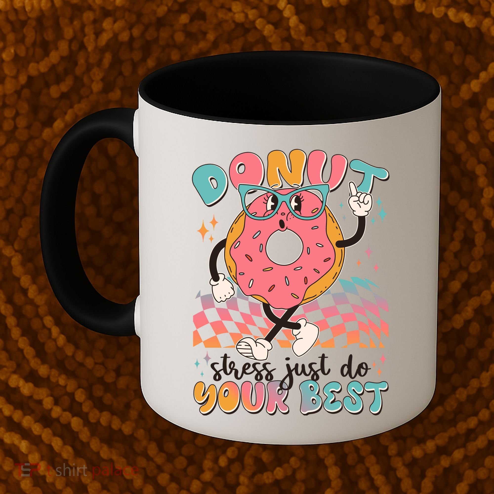 Cute Retro Cartoon Donut Stress Just Do Your Best Coffee Mug