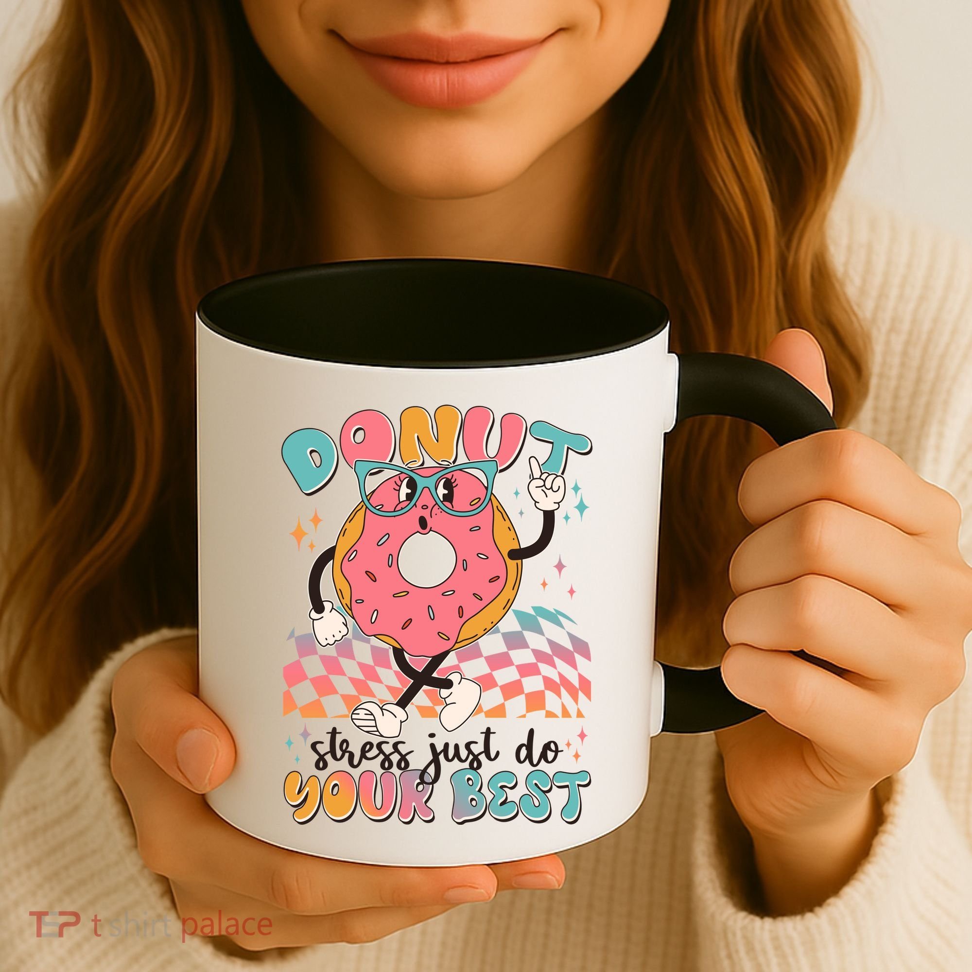 Cute Retro Cartoon Donut Stress Just Do Your Best Coffee Mug