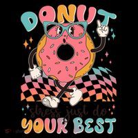 Cute Retro Cartoon Donut Stress Just Do Your Best Coffee Mug thumb 5
