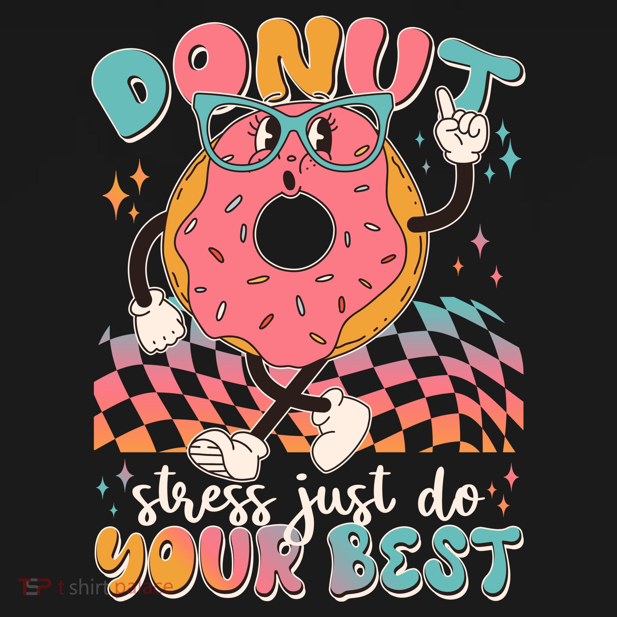 Cute Retro Cartoon Donut Stress Just Do Your Best Women's Hoodie