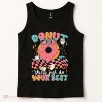 Cute Retro Cartoon Donut Stress Just Do Your Best Tank Top thumb 2