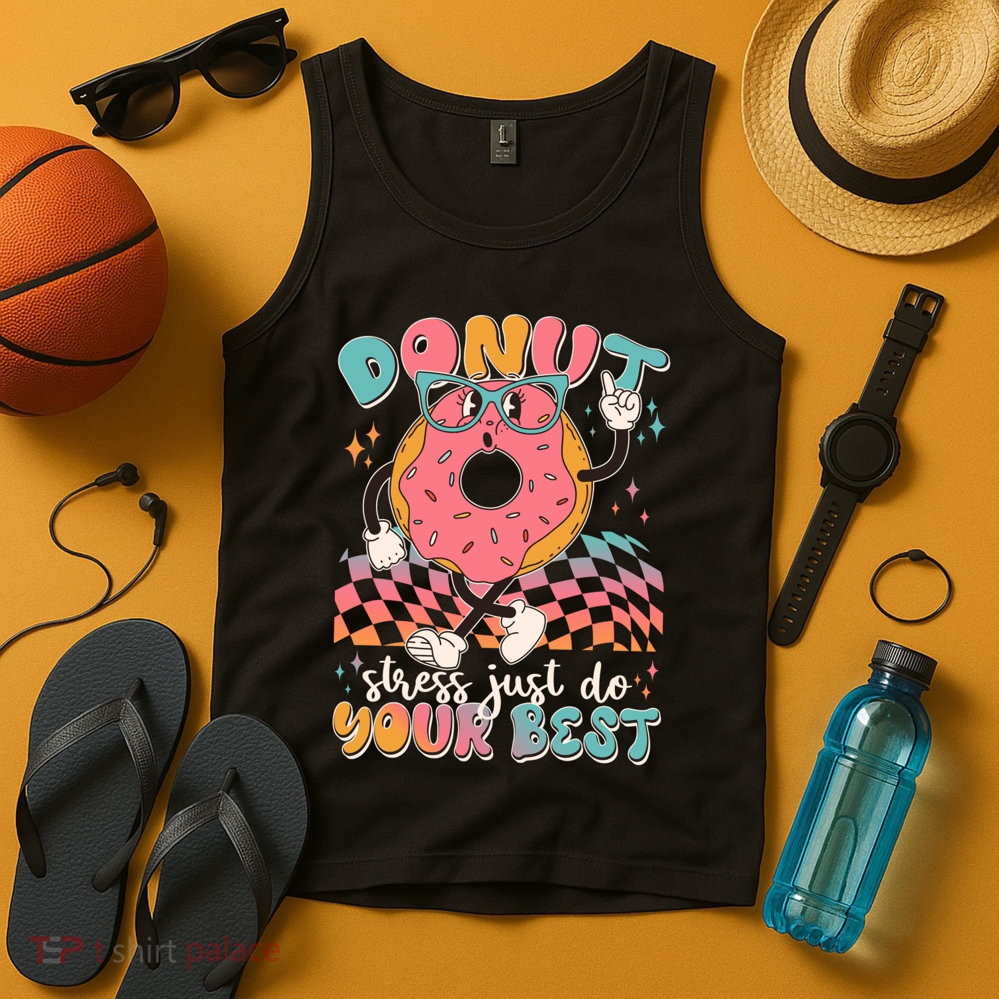 Cute Retro Cartoon Donut Stress Just Do Your Best Tank Top
