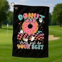 Cute Retro Cartoon Donut Stress Just Do Your Best Golf Towel thumb 1