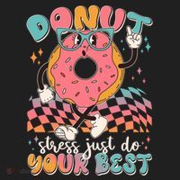 Cute Retro Cartoon Donut Stress Just Do Your Best Golf Towel thumb 3