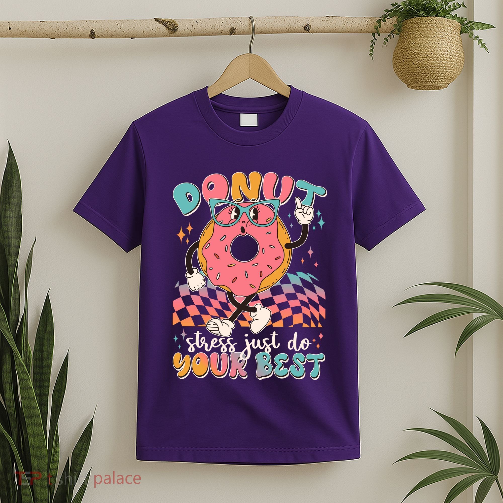 Cute Retro Cartoon Donut Stress Just Do Your Best T-Shirt