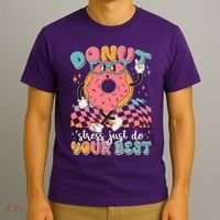 Cute Retro Cartoon Donut Stress Just Do Your Best T-Shirt thumb 3