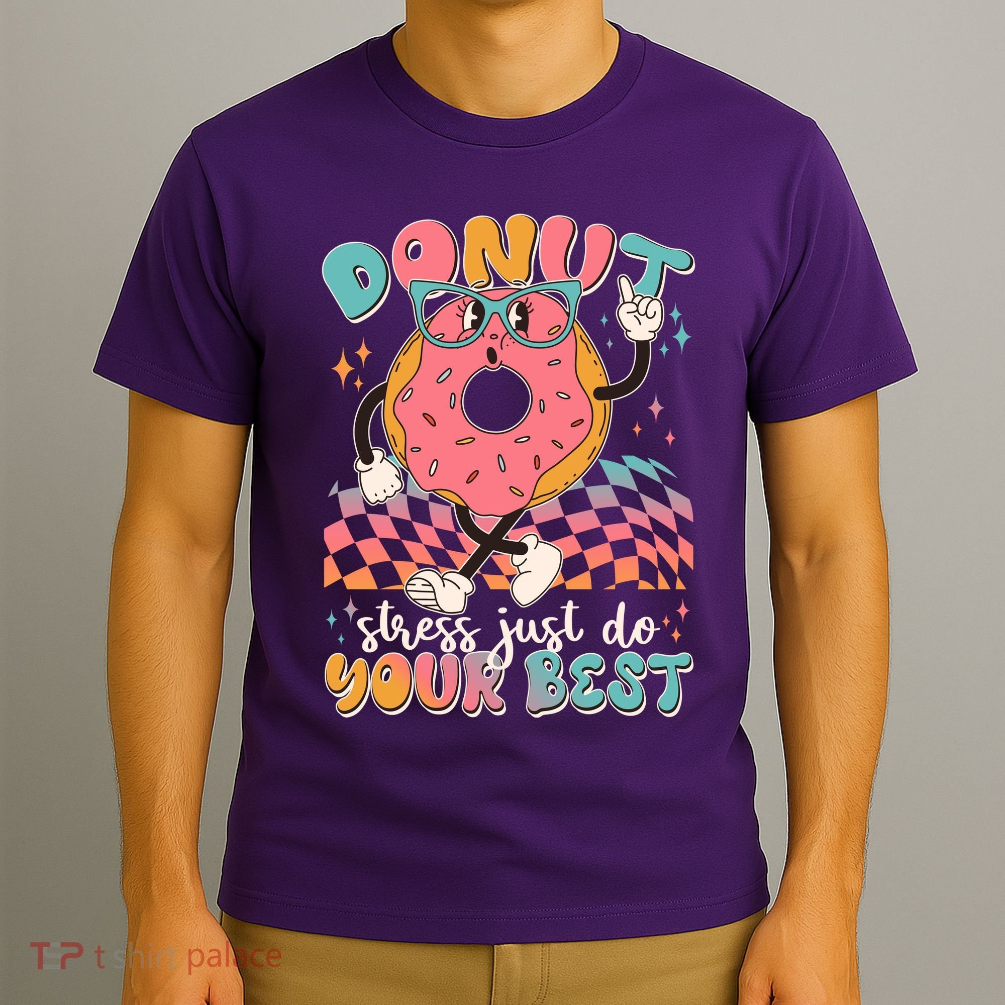 Cute Retro Cartoon Donut Stress Just Do Your Best T-Shirt
