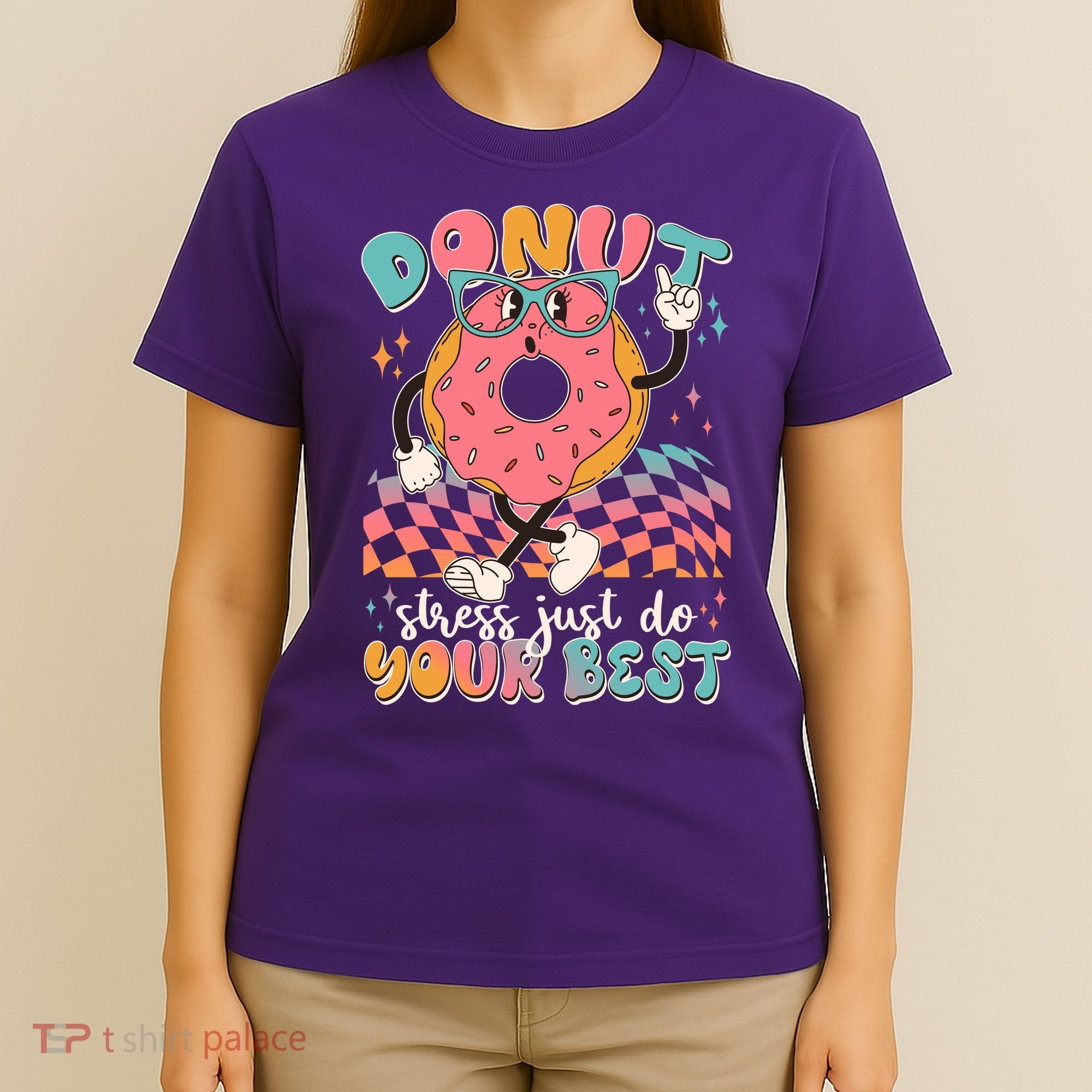 Cute Retro Cartoon Donut Stress Just Do Your Best T-Shirt