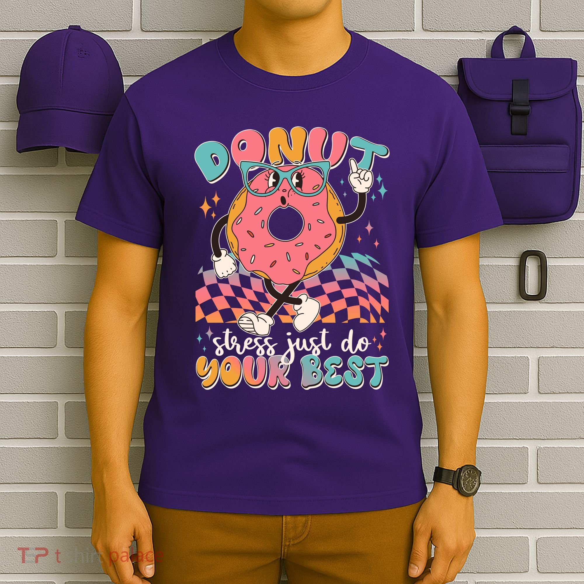 Cute Retro Cartoon Donut Stress Just Do Your Best T-Shirt