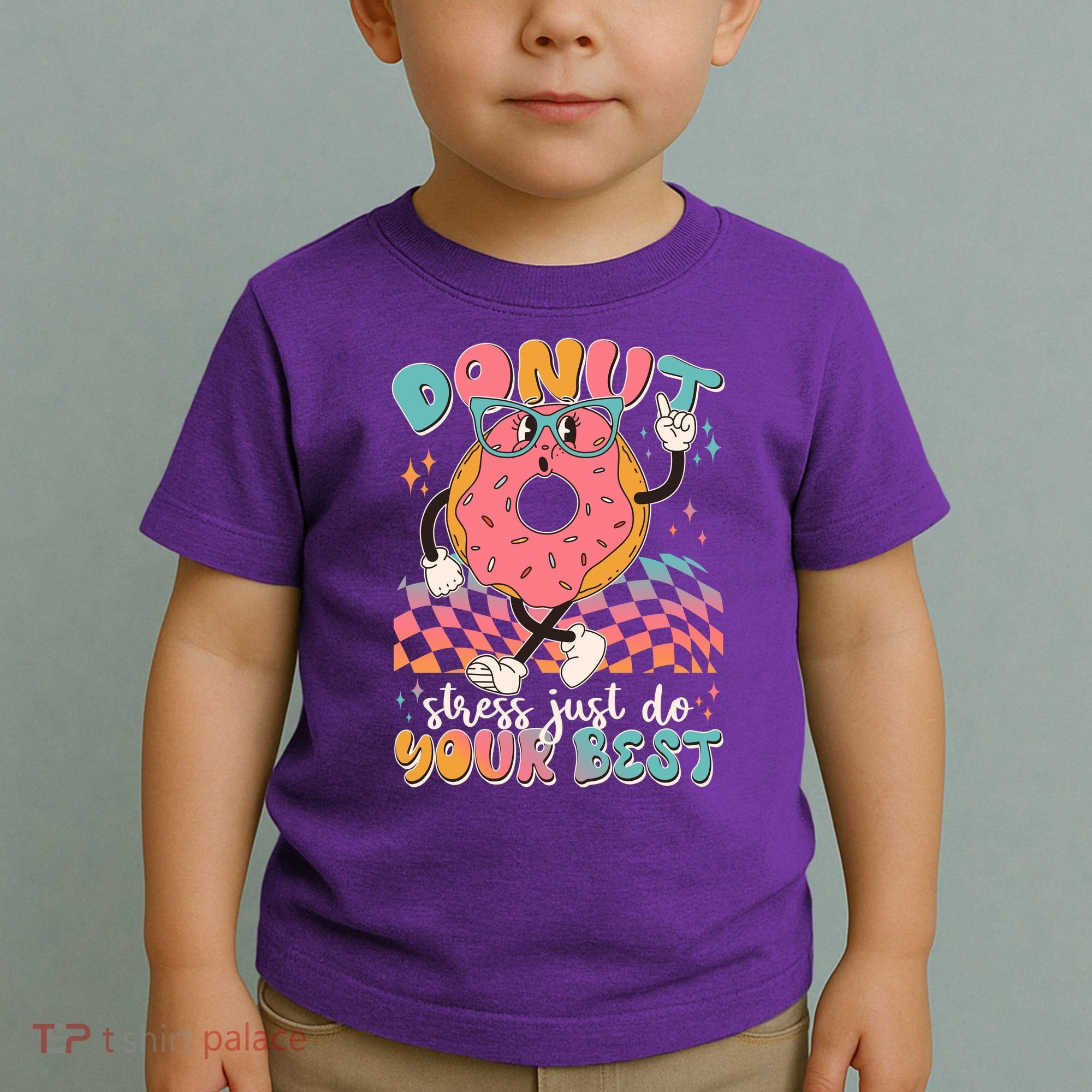 Cute Retro Cartoon Donut Stress Just Do Your Best Toddler T-Shirt
