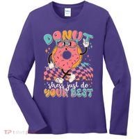 Cute Retro Cartoon Donut Stress Just Do Your Best Women's Long Sleeve Shirt thumb 0