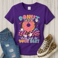 Cute Retro Cartoon Donut Stress Just Do Your Best Women's T-Shirt thumb 3