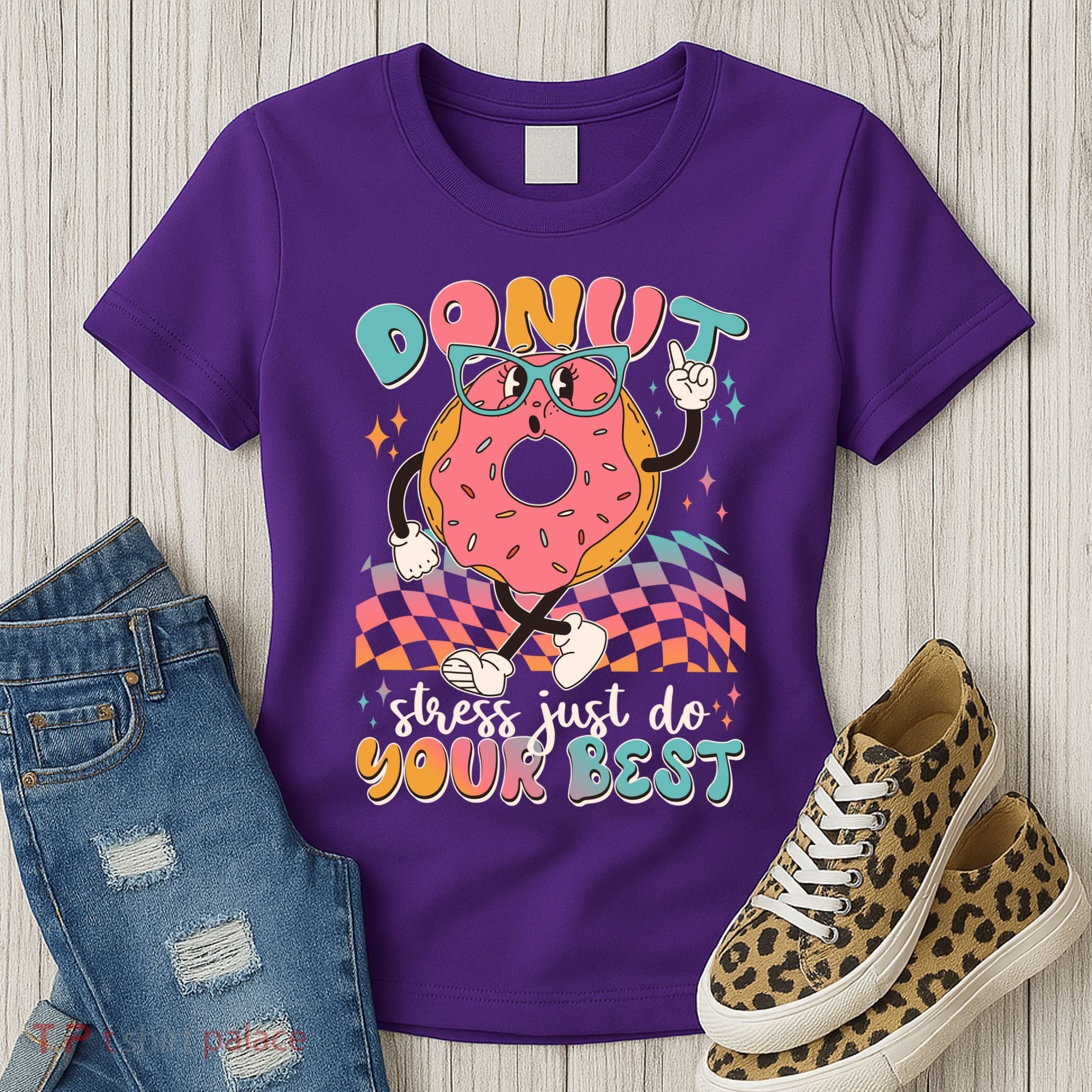 Cute Retro Cartoon Donut Stress Just Do Your Best Women's T-Shirt