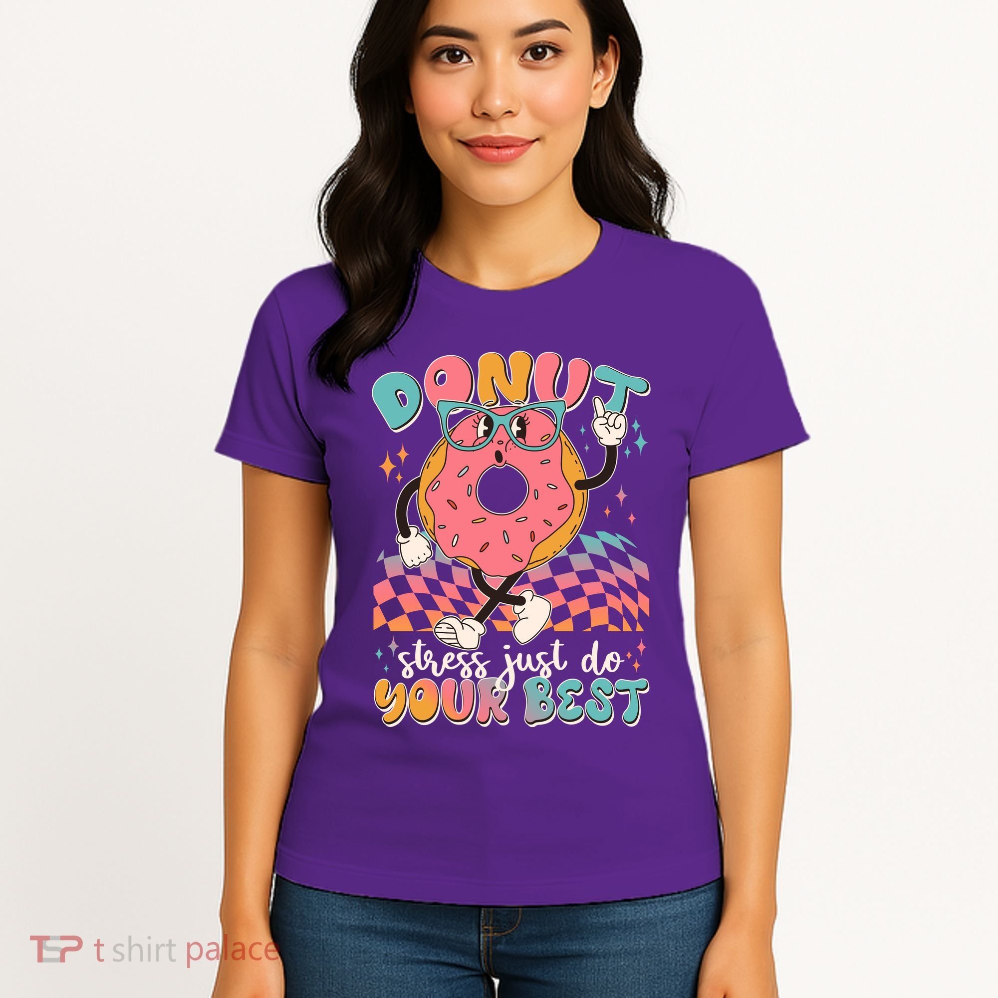 Cute Retro Cartoon Donut Stress Just Do Your Best Women's T-Shirt